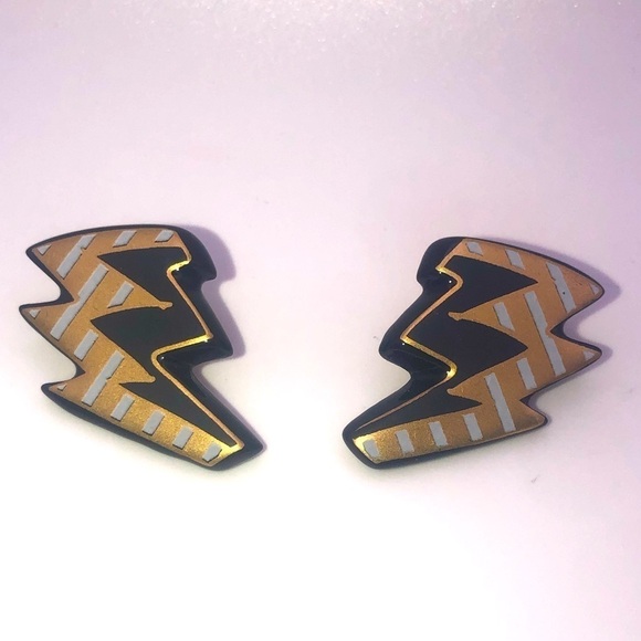 VTG Rosenthal Studio Line Germany Metallic Ceramic Lightning Bolt Clip Ons 1.2” - Picture 1 of 4